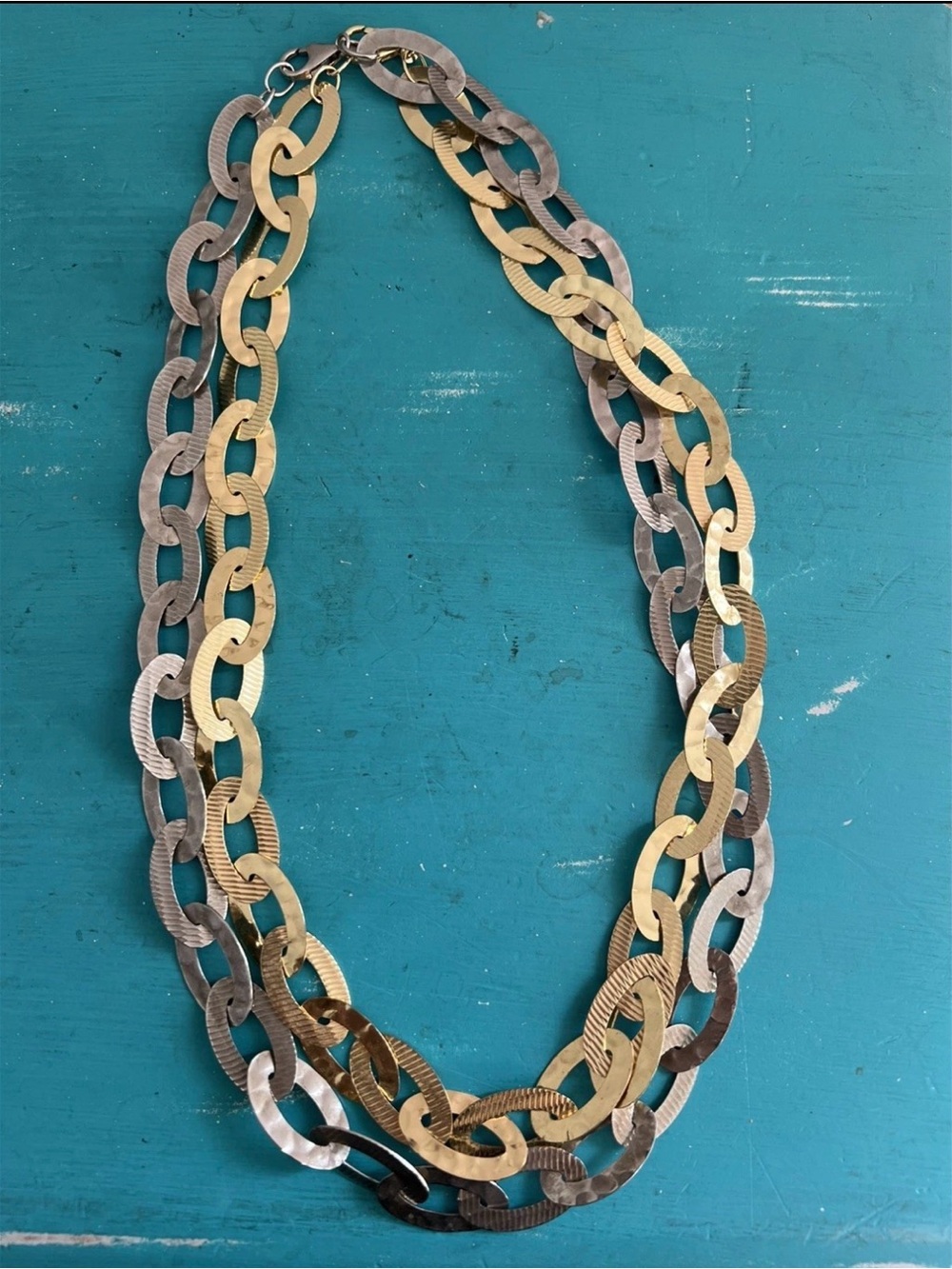 Bellezza Set of 2 Gold & Silver Tone Textured Link Chain Necklaces